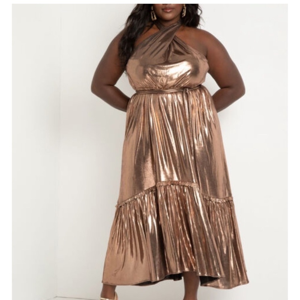 Eloquii Metallic Halter Dress